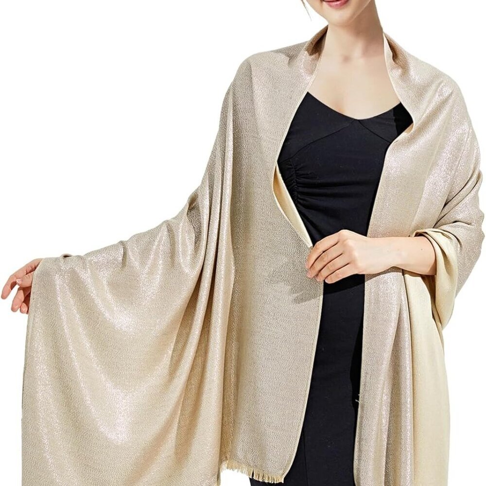 Sparkling Metallic Pashmina Shawl Wraps Scarf for Evening Party Bridal Wedding F